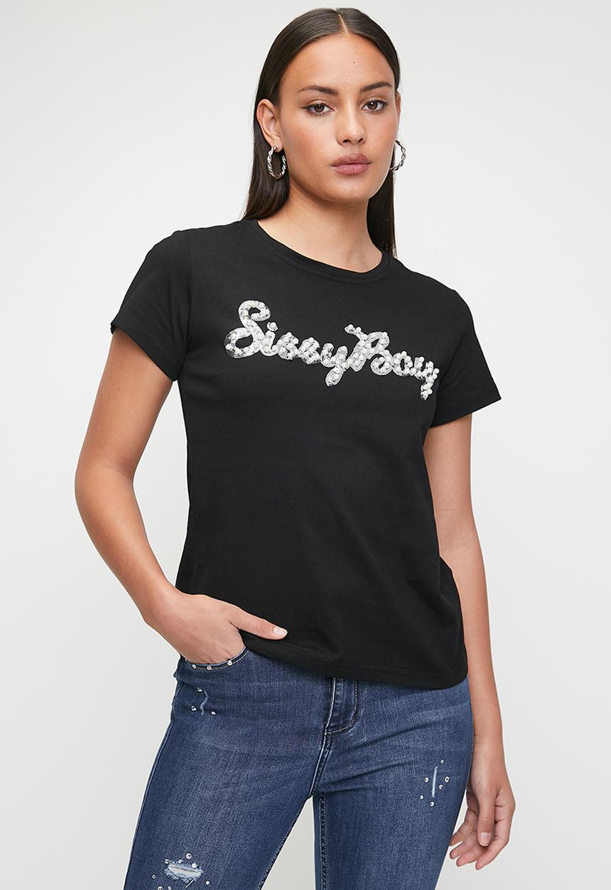 SISSY BOY - Pearly Silvers: Regular Fit Multi-Technique Logo Top - Black