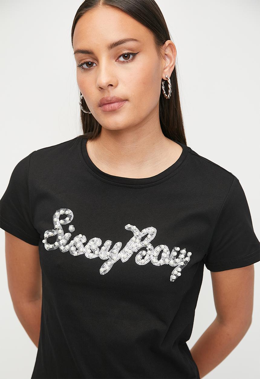 SISSY BOY - Pearly Silvers: Regular Fit Multi-Technique Logo Top - Black