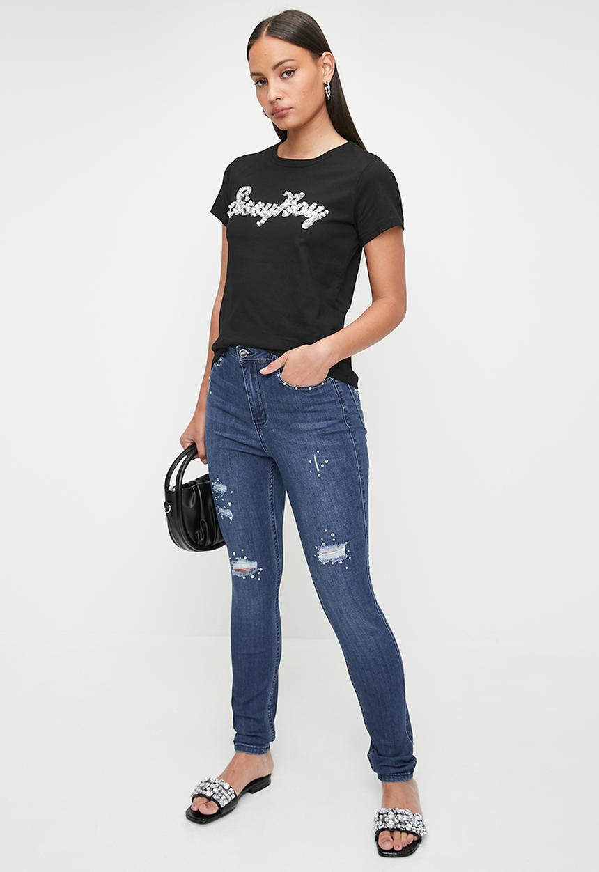SISSY BOY - Pearly Silvers: Regular Fit Multi-Technique Logo Top - Black