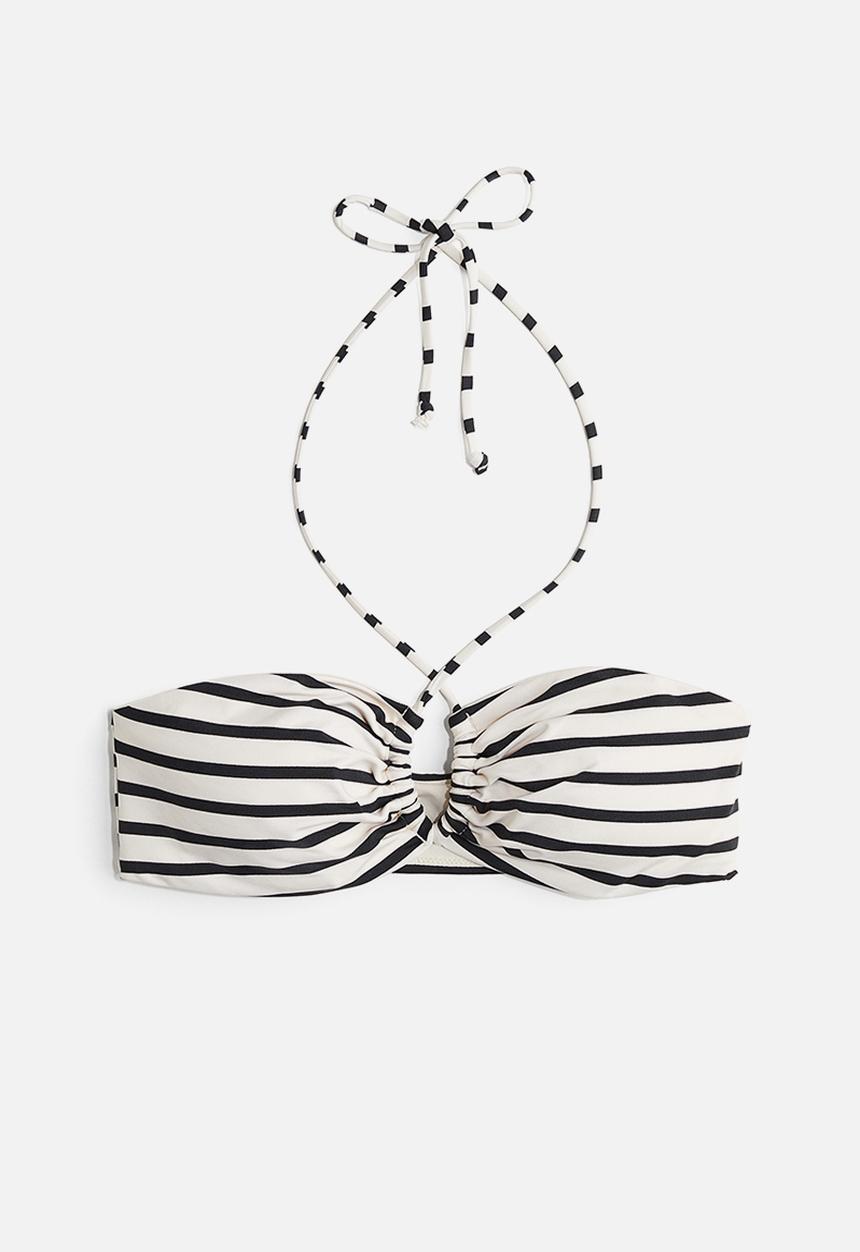 H&M - Padded halterneck bikini top - white & black striped 