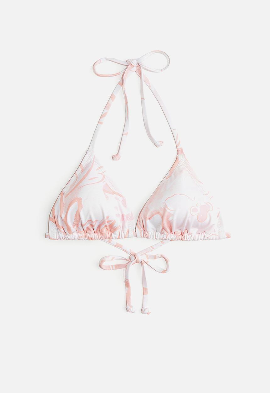 H&M - Padded triangle bikini top - white/apricot patterned