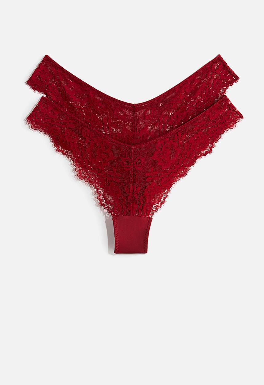 H&M - 2-Pack lace brazilian briefs - red