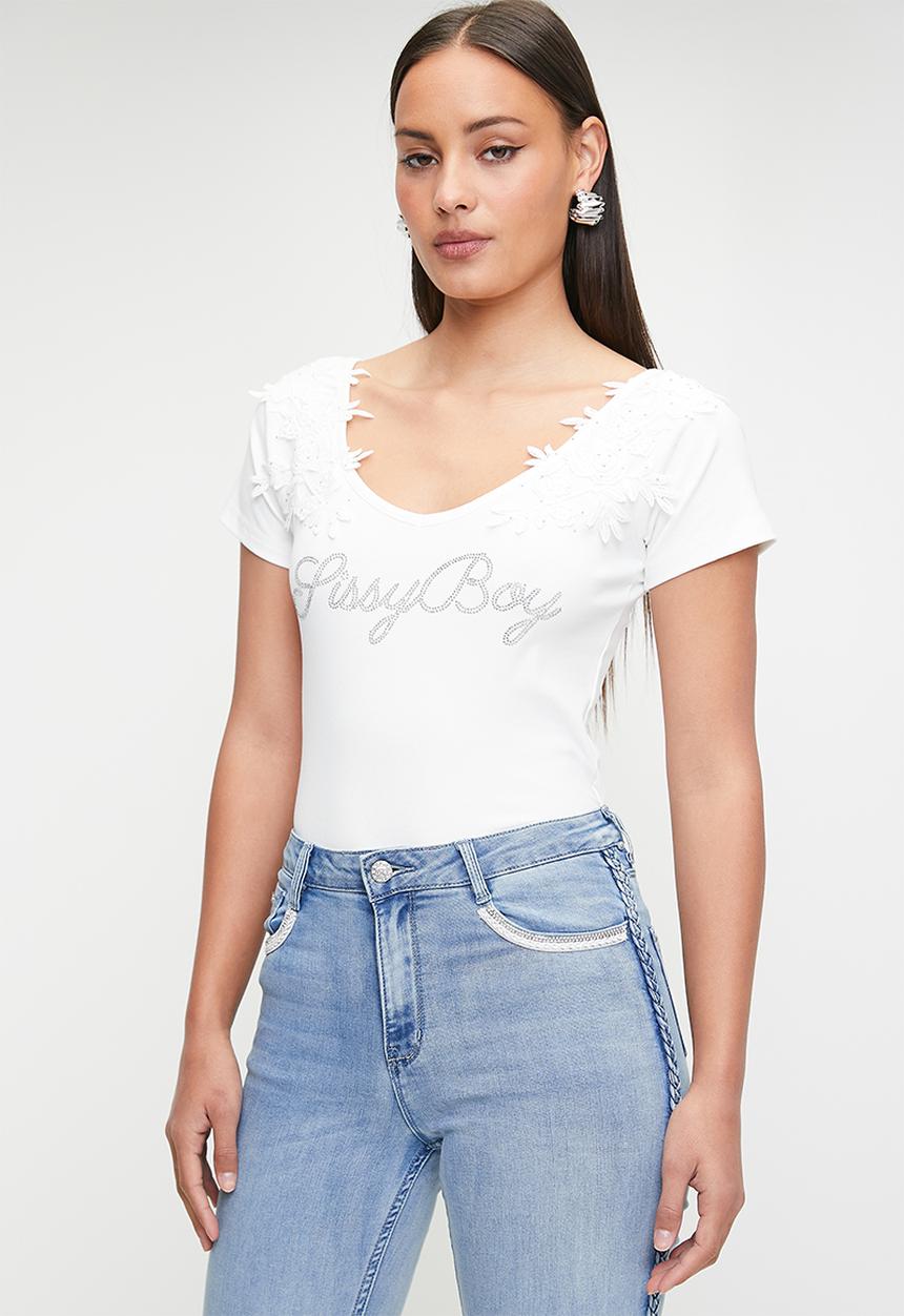 SISSY BOY - Midday: Bling Logo Top With Lace - White
