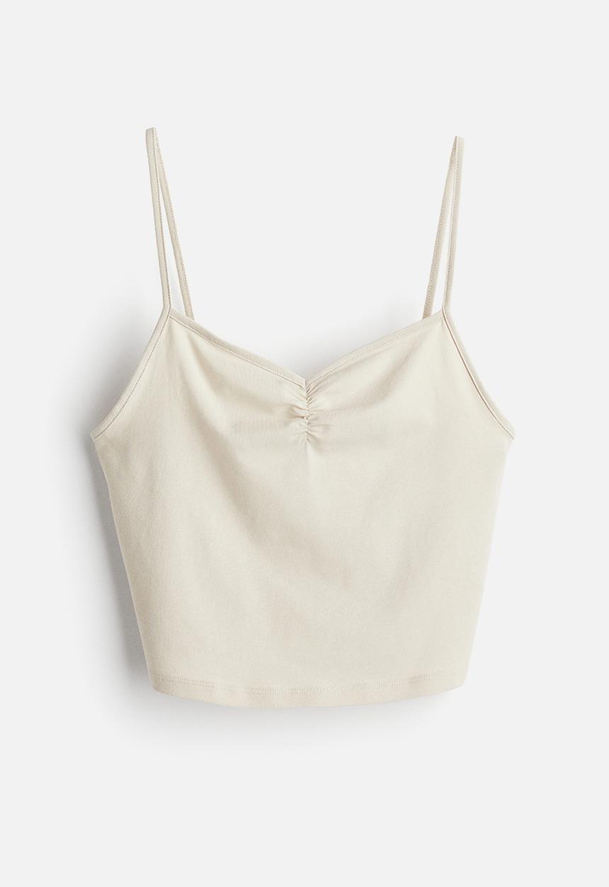 H&M - Cropped strappy top - light beige