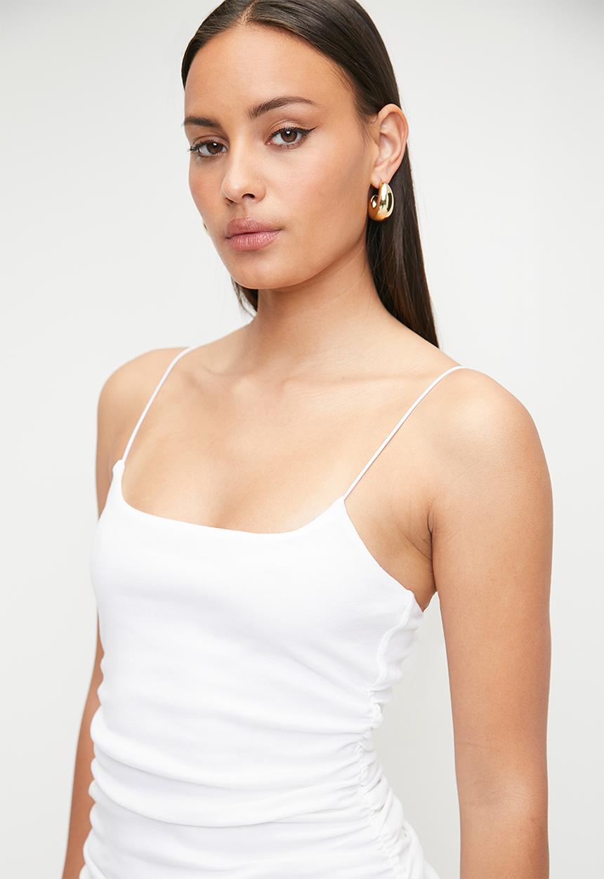 SISSY BOY - No Strings Attached: Fitted Mini Dress With Ruching - Off White