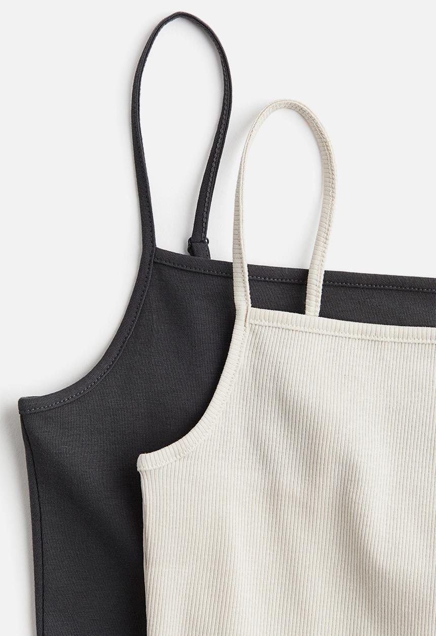 H&M - 2 pack strappy tops - light beige & dark grey
