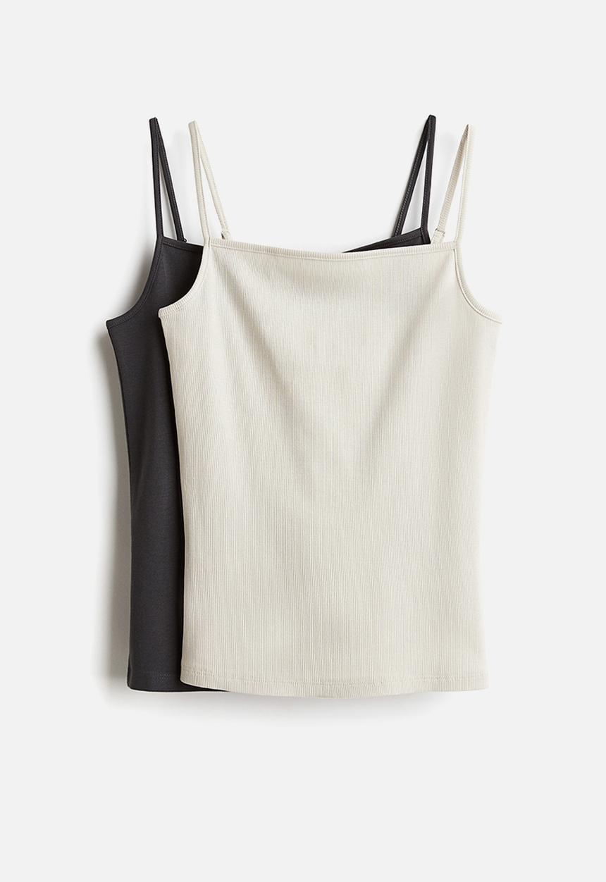 H&M - 2 pack strappy tops - light beige & dark grey