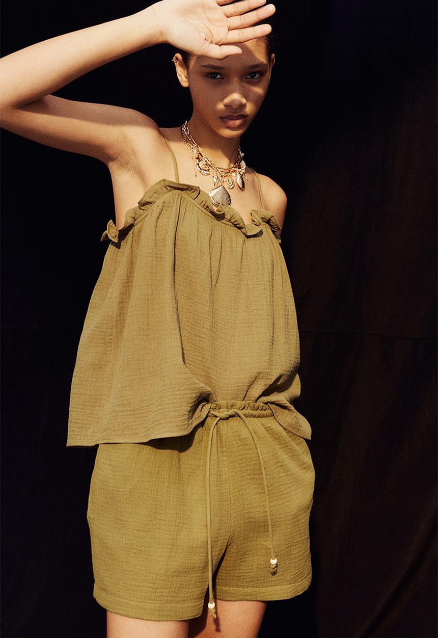 H&M - Muslin shorts - khaki green 