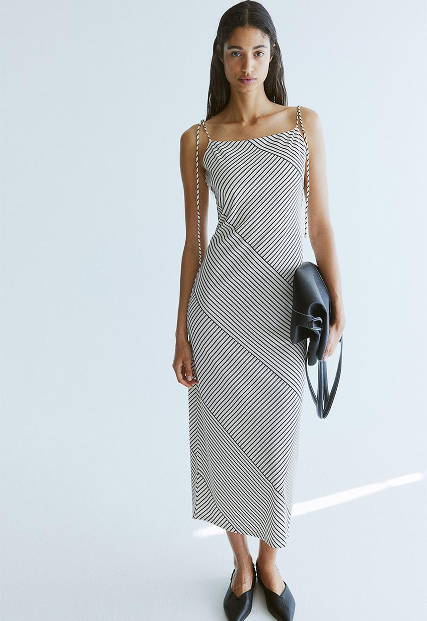 H&M - Tie-strap midi dress - cream & striped