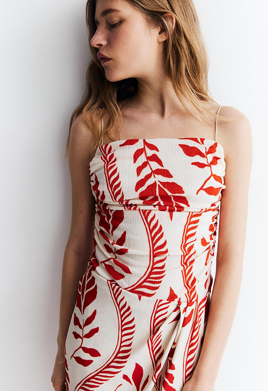 H&M - Draped strappy top - cream red patterned 