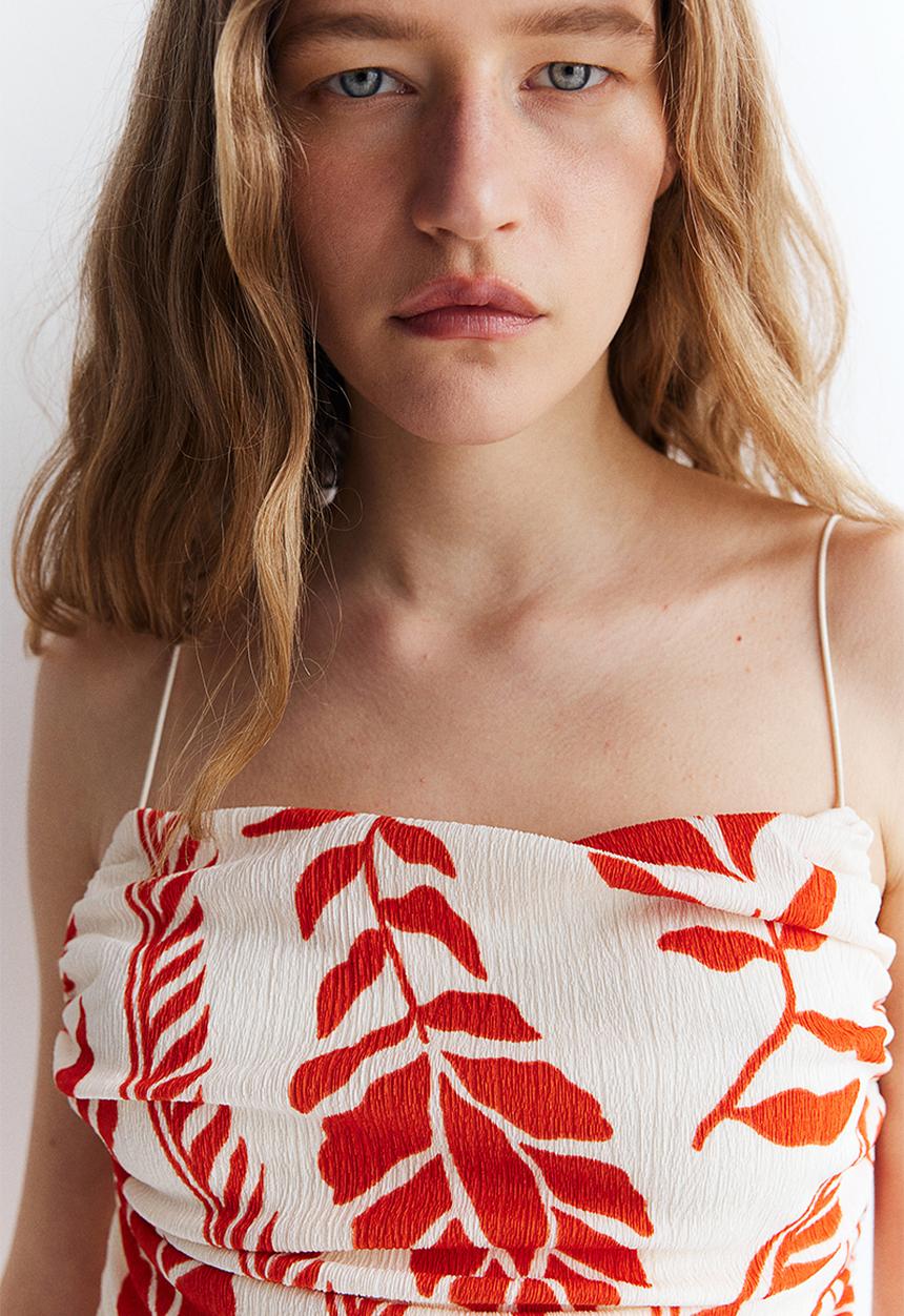 H&M - Draped strappy top - cream red patterned 