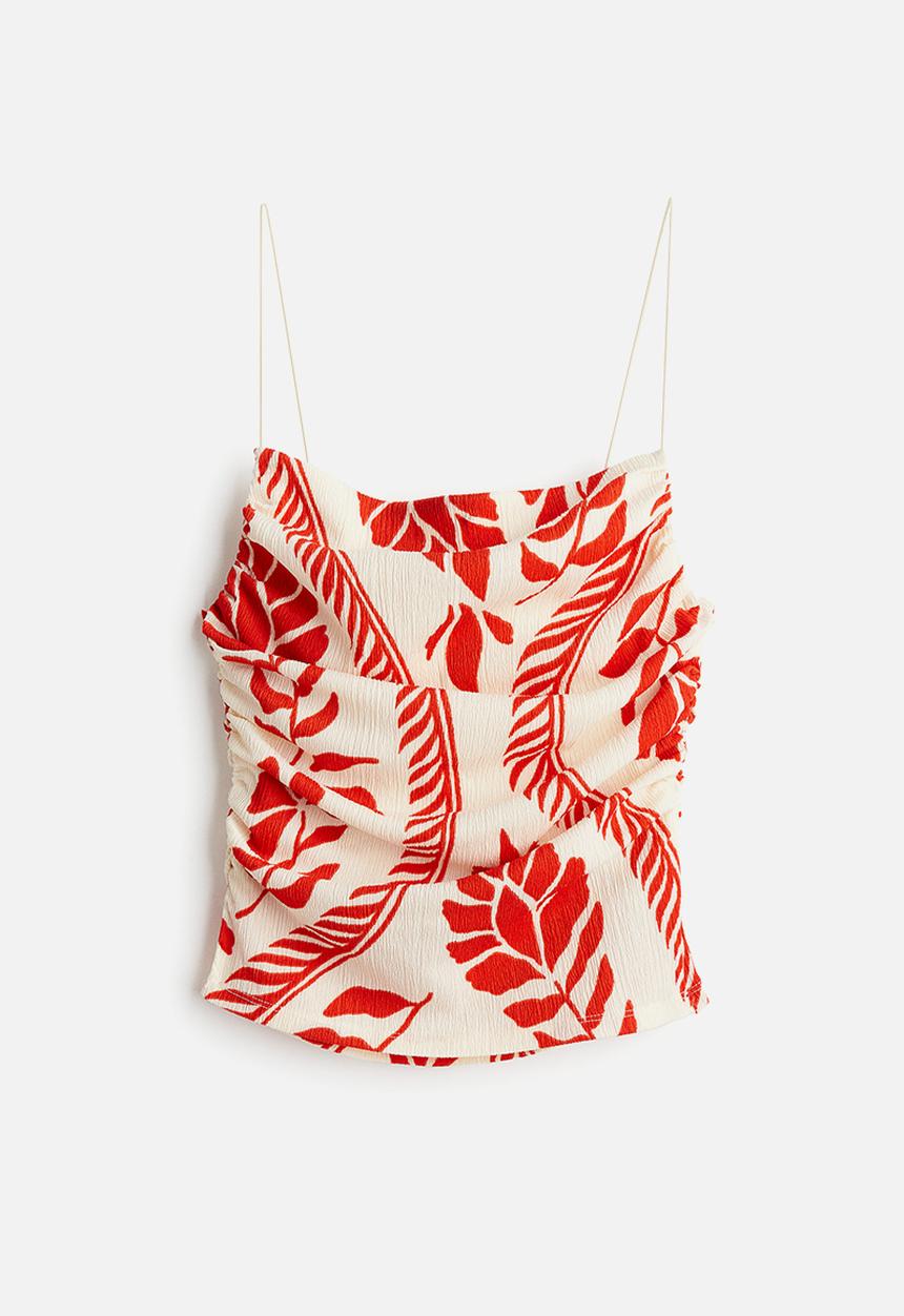 H&M - Draped strappy top - cream red patterned 
