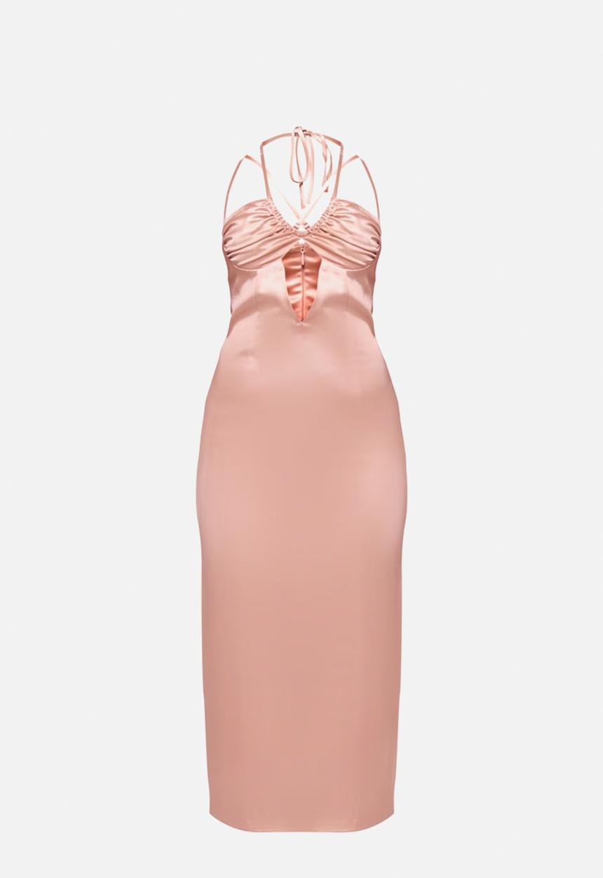 PrettyLittleThing - Satin Halter Neck Midi Dress - Neutral