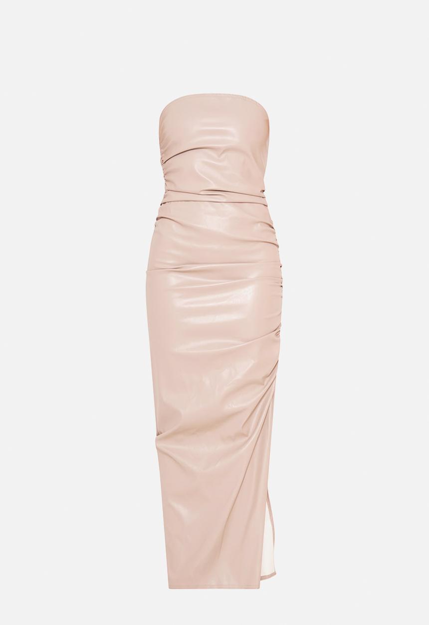 PrettyLittleThing - Faux Leather Bandeau Maxi Dress - Stone
