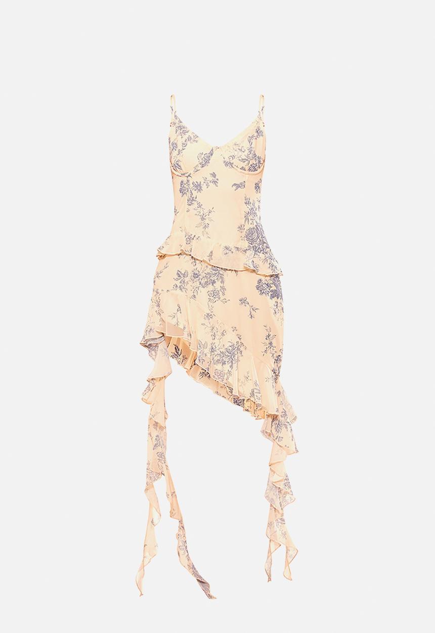 PrettyLittleThing - Floral Chiffon Frill Drape Mini Dress - Multi