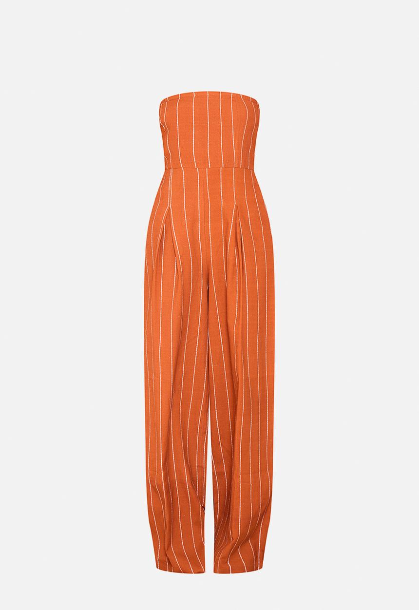 PrettyLittleThing - Stripe Bandeau Pocket Detail Jumpsuit - Rust