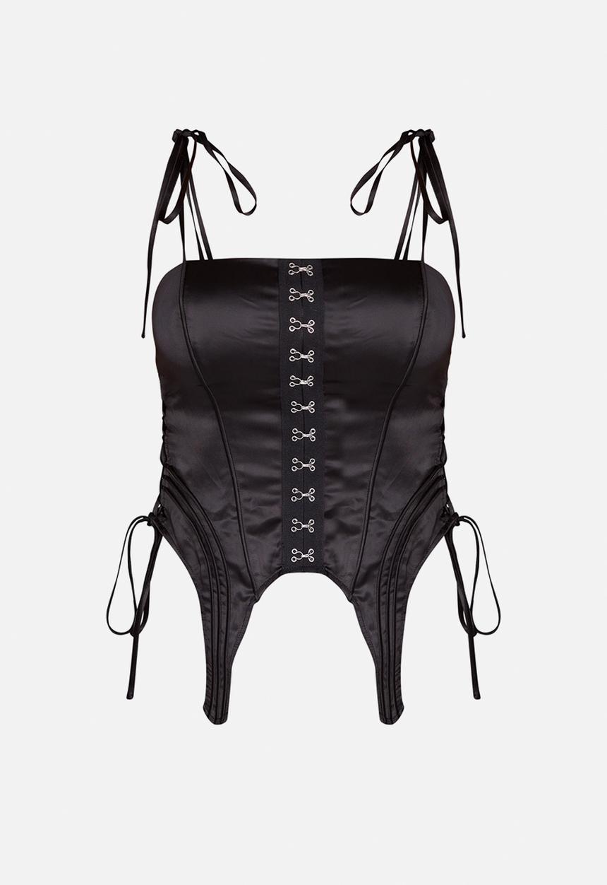 PrettyLittleThing - Hook And Eye Tie Side Corset - Black
