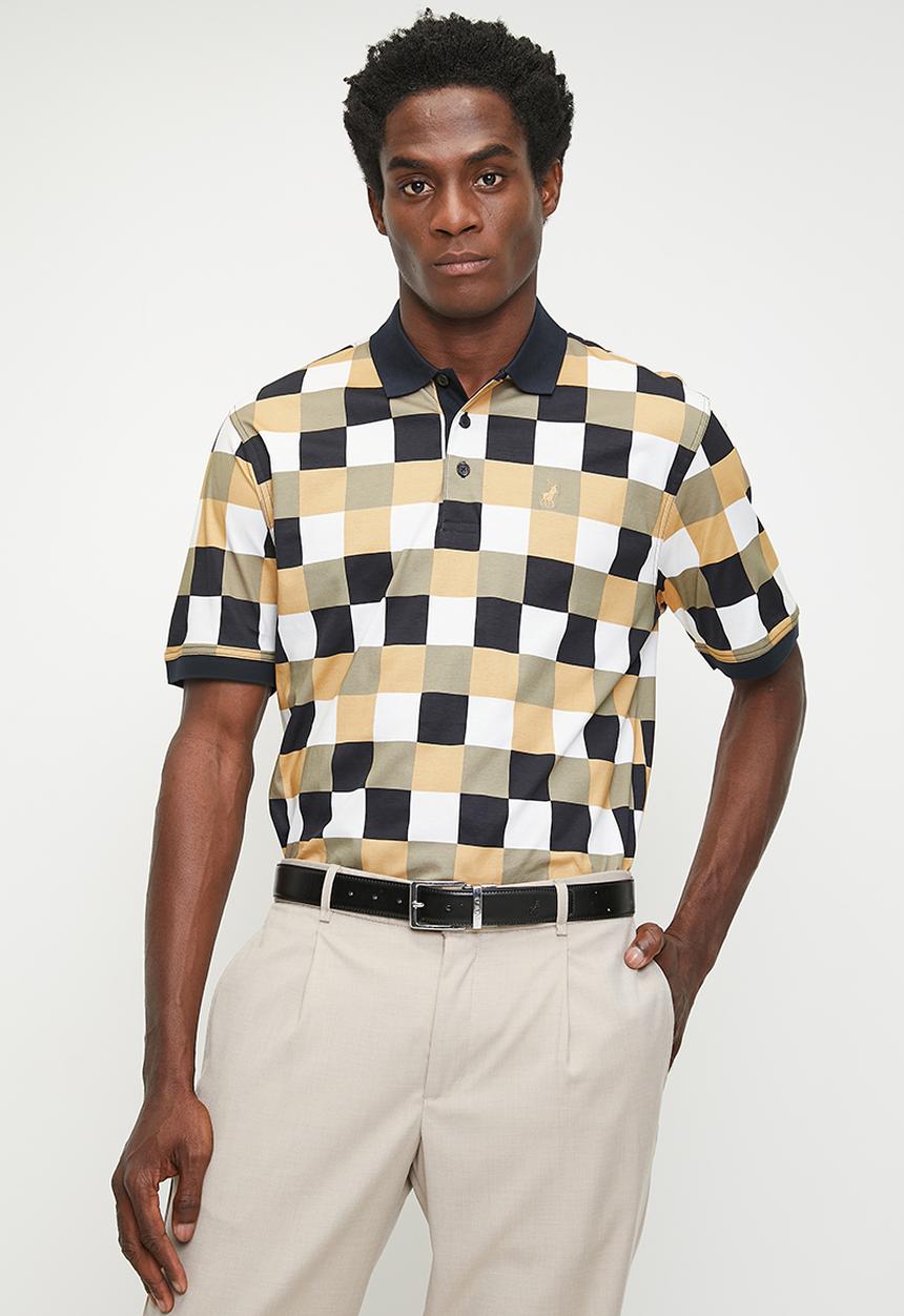 POLO - Bran Block Mercerised Short sleeve Golfer - Brown