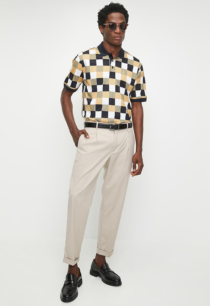 POLO - Bran Block Mercerised Short sleeve Golfer - Brown