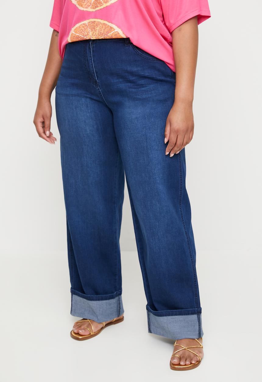 Me&B - Plus The Turn Up Straight Leg Jeans - Blue
