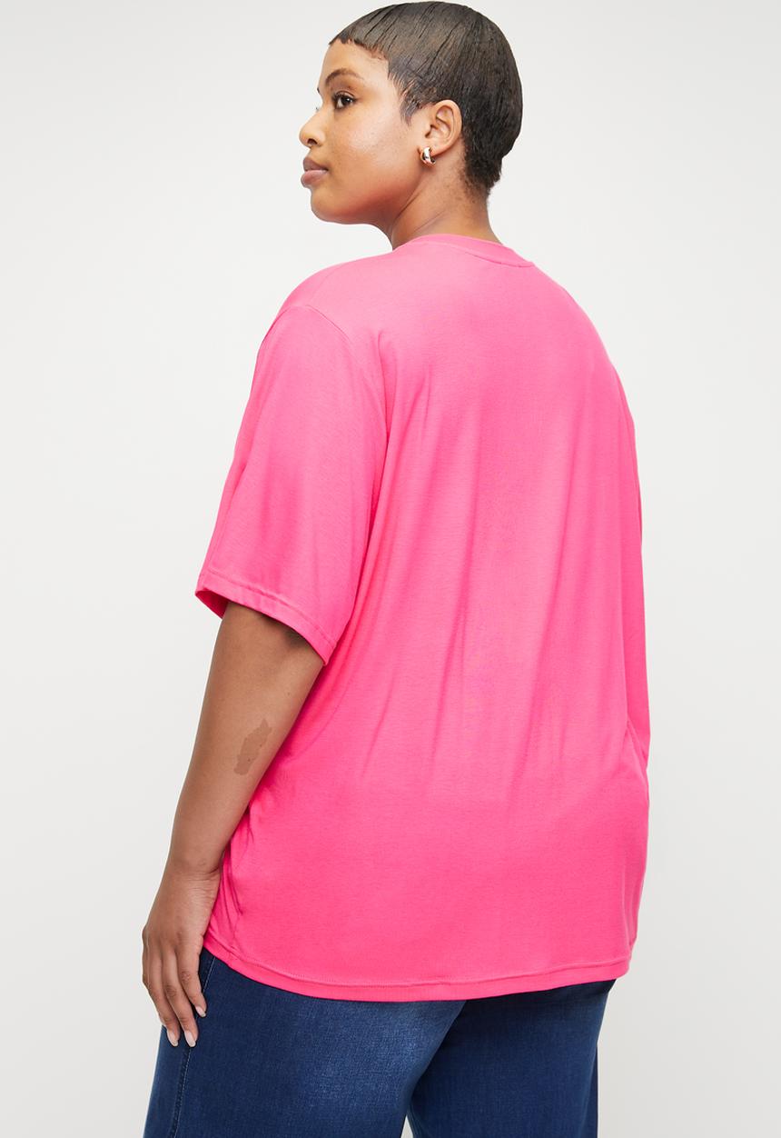 Me&B - Plus Oversized Tee With Grapefruit Print - Grapefruit