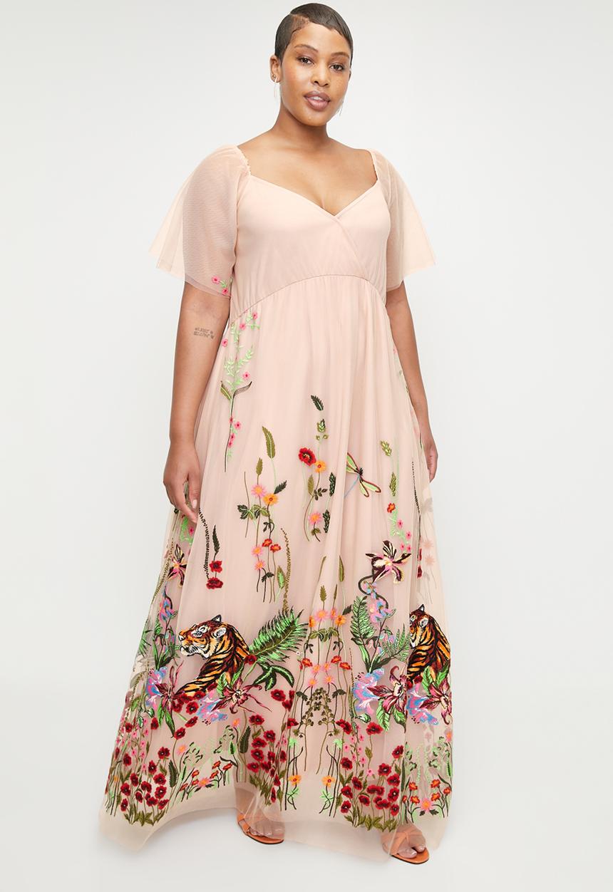 Me&B - Plus Tulle Lined Dress In Tiger Tulle - Tigertulle