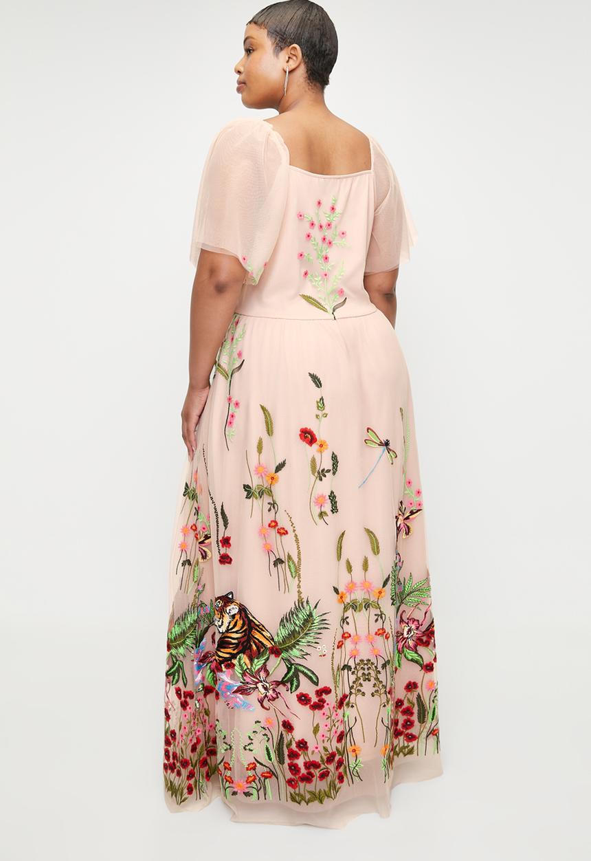 Me&B - Plus Tulle Lined Dress In Tiger Tulle - Tigertulle