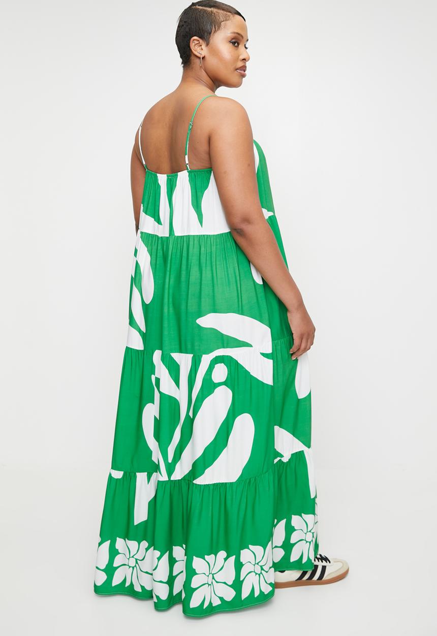 Superbalist - Strappy trapeze maxi dress - macro organic leaf boarder