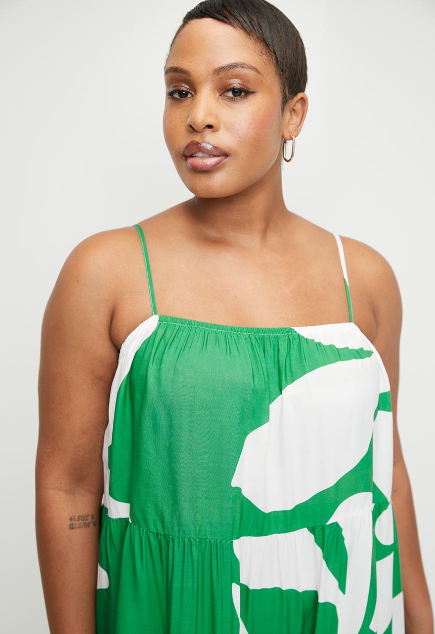 Superbalist - Strappy trapeze maxi dress - macro organic leaf boarder