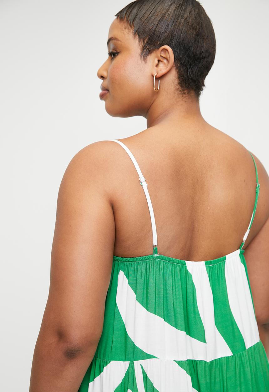 Superbalist - Strappy trapeze maxi dress - macro organic leaf boarder