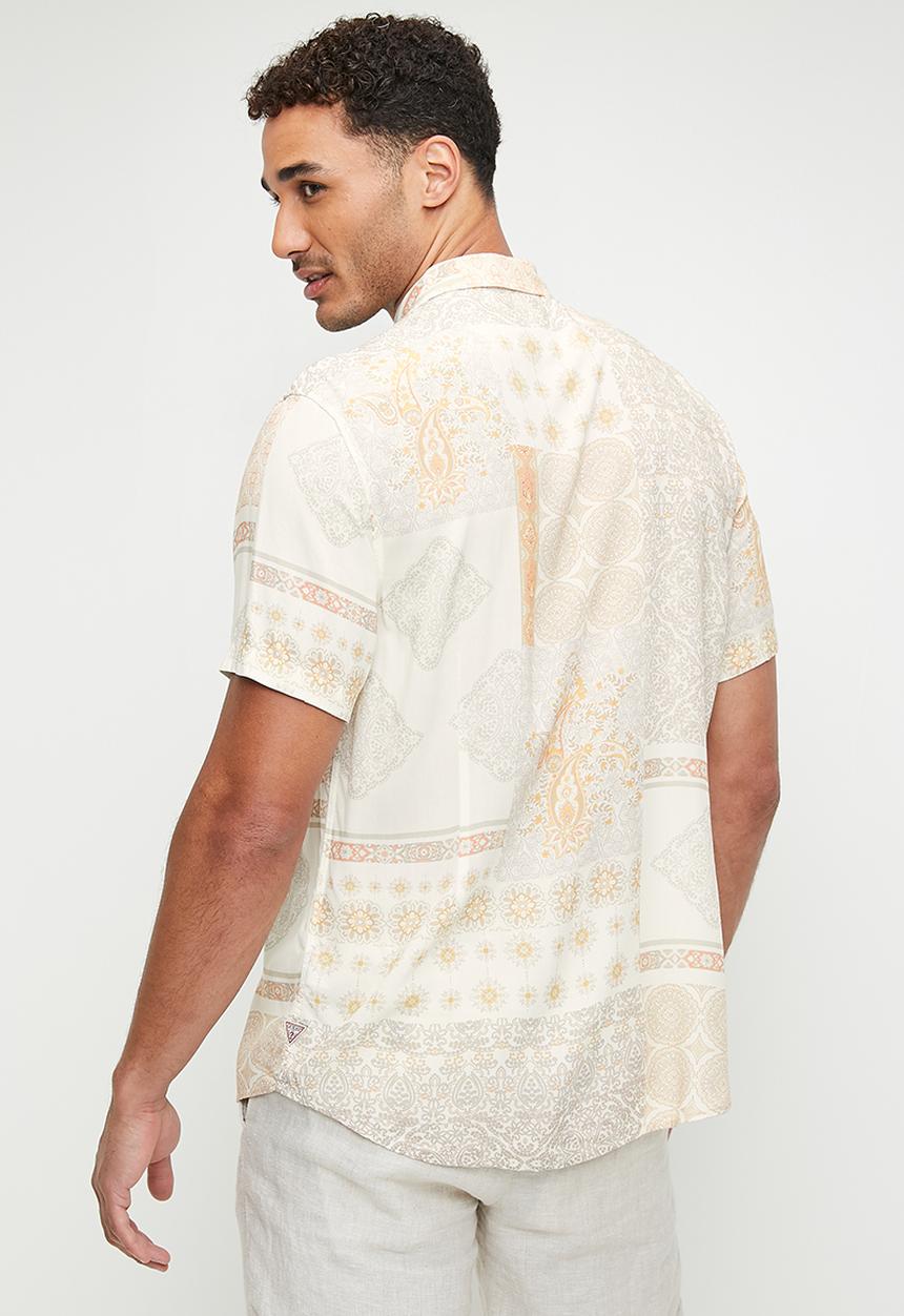 GUESS - Short sleeve eco rayon patchwork shirt - rio patchwork