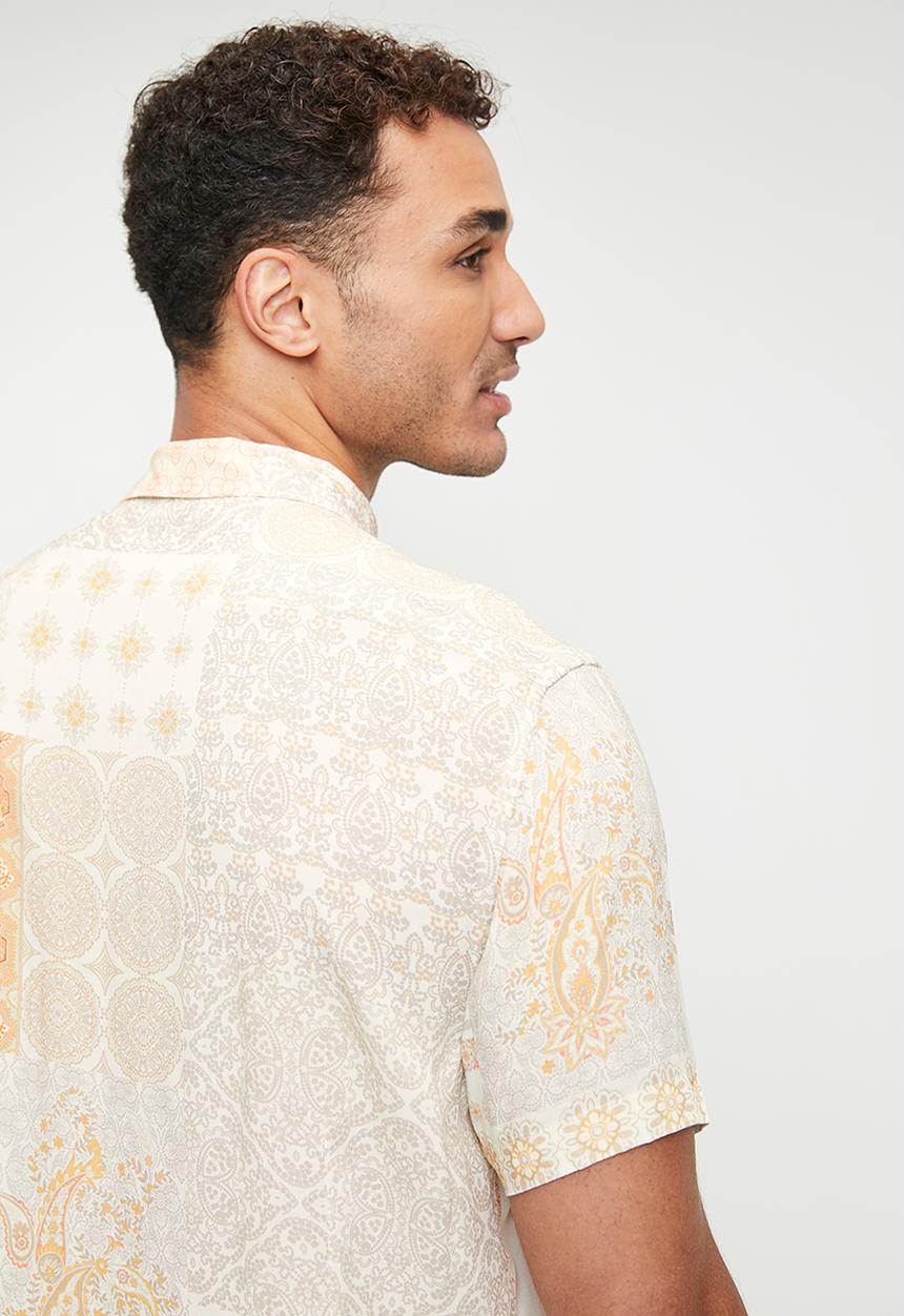 GUESS - Short sleeve eco rayon patchwork shirt - rio patchwork