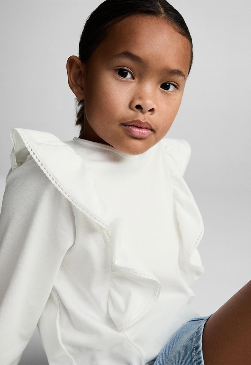 MANGO - T-shirt frill - natural