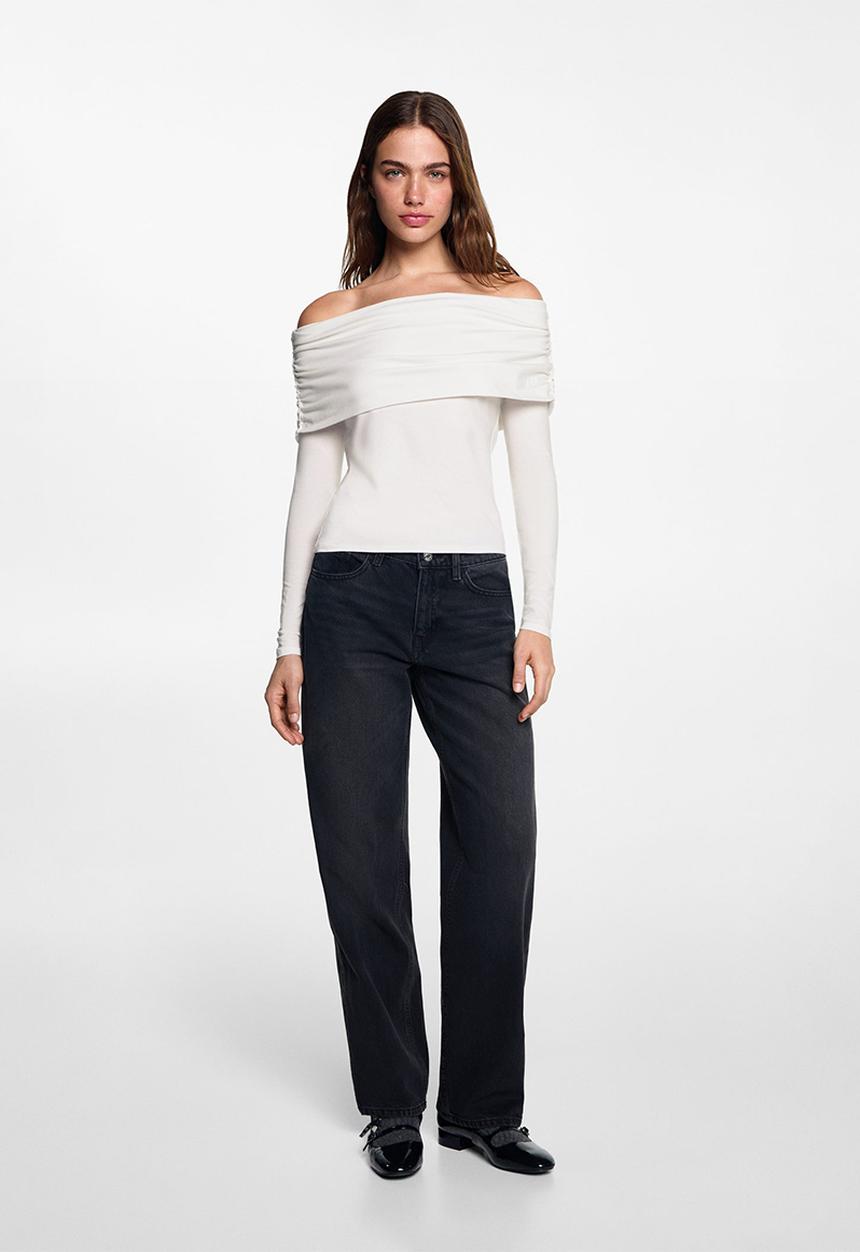 MANGO - T-shirt shoulder - natural