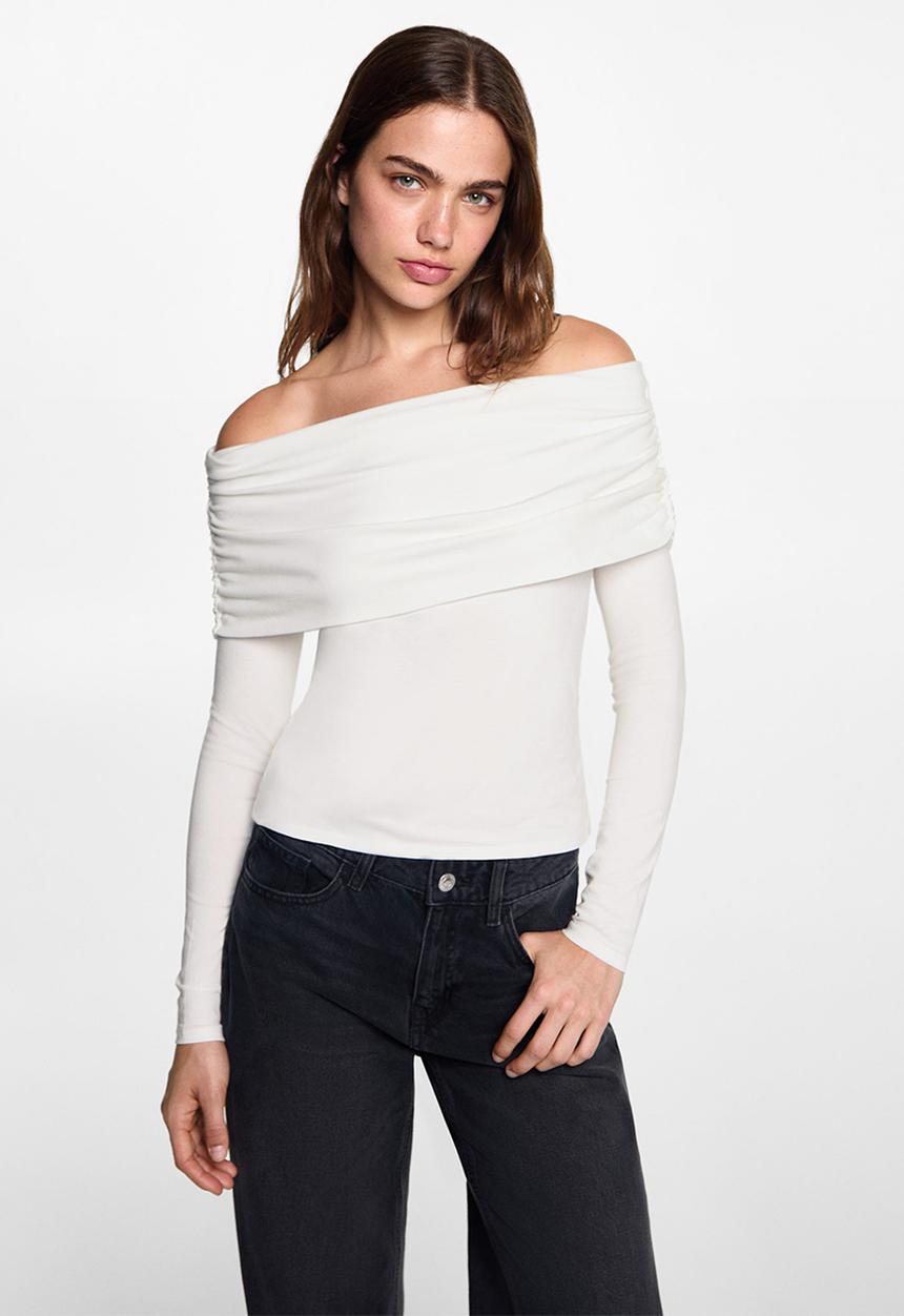 MANGO - T-shirt shoulder - natural