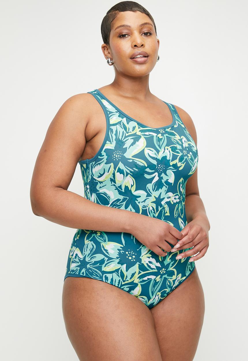 Lizzy - Plus Lacuna racerback swimsuit - teal floral