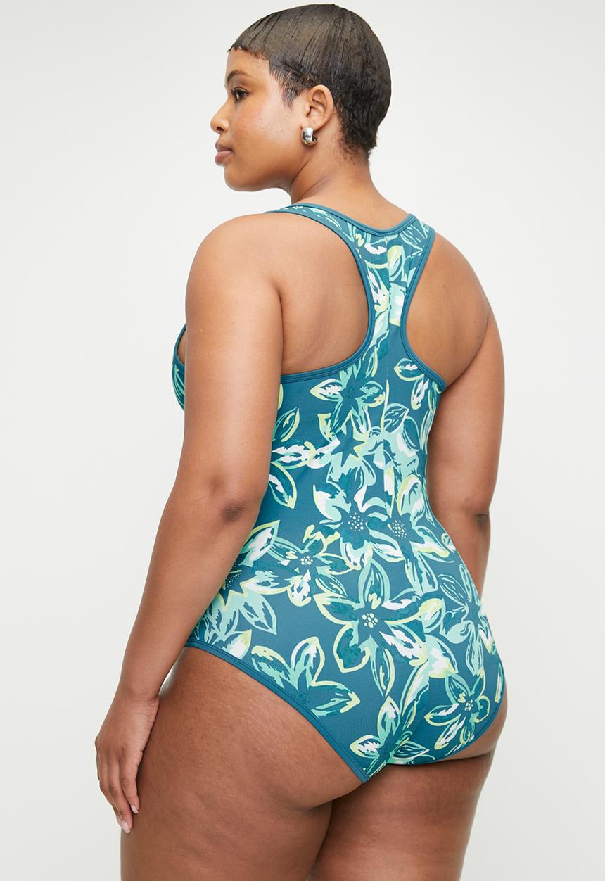 Lizzy - Plus Lacuna racerback swimsuit - teal floral