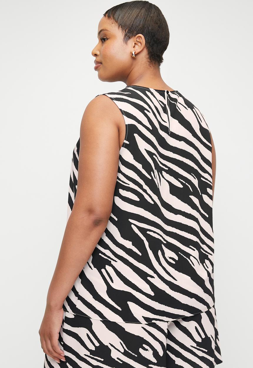 edit - Co ord printed sleeveless shell plus - black ecru zebra smaller 