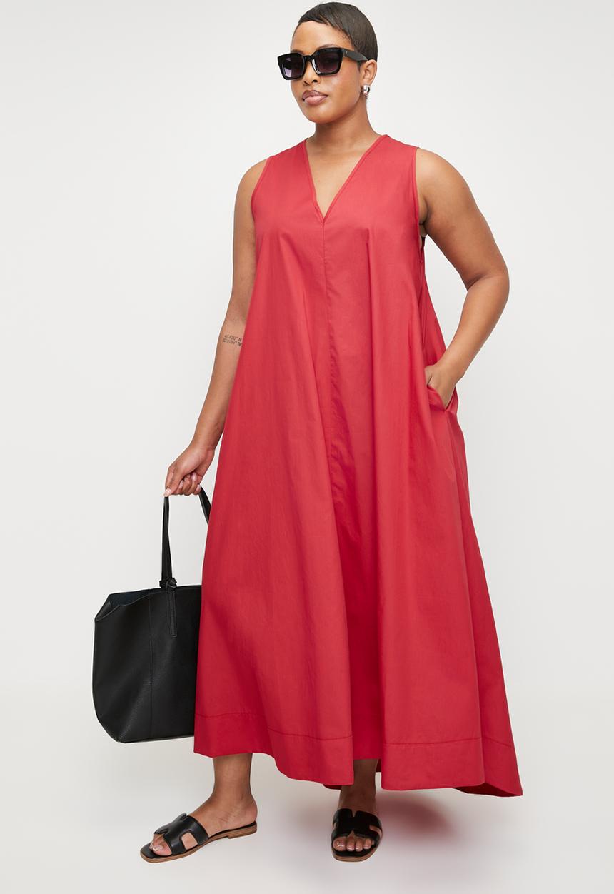 edit - Vneck Maxi Trapeze Dress - Red.