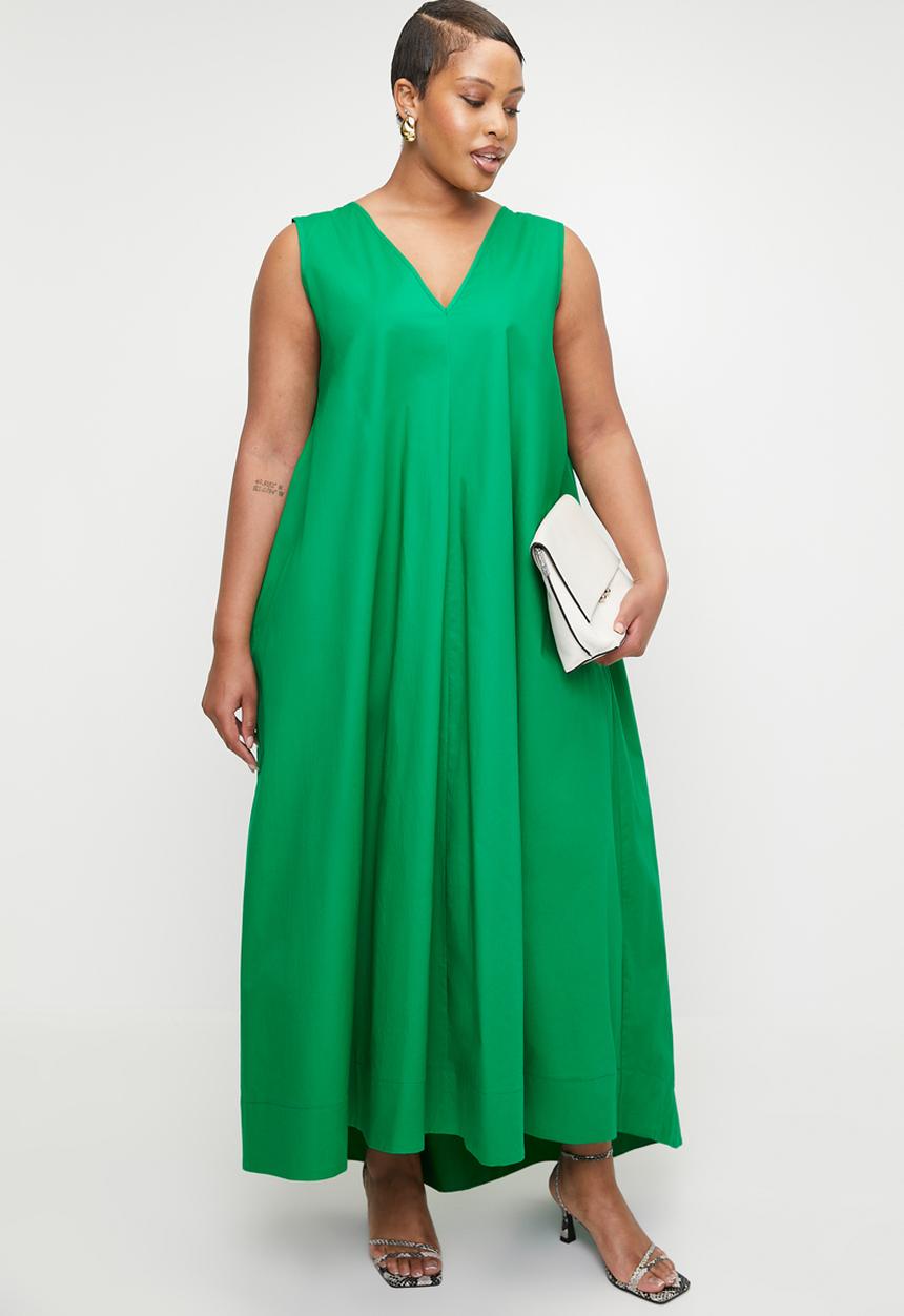 edit - Vneck Maxi Trapeze Dress - Green.