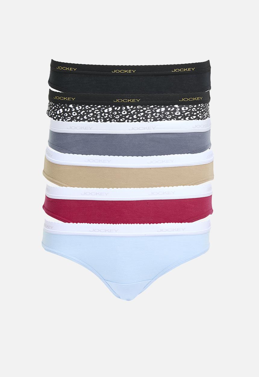 Jockey - 6 pack value print bikini - taupe/red/black shadow/black/grey/blue