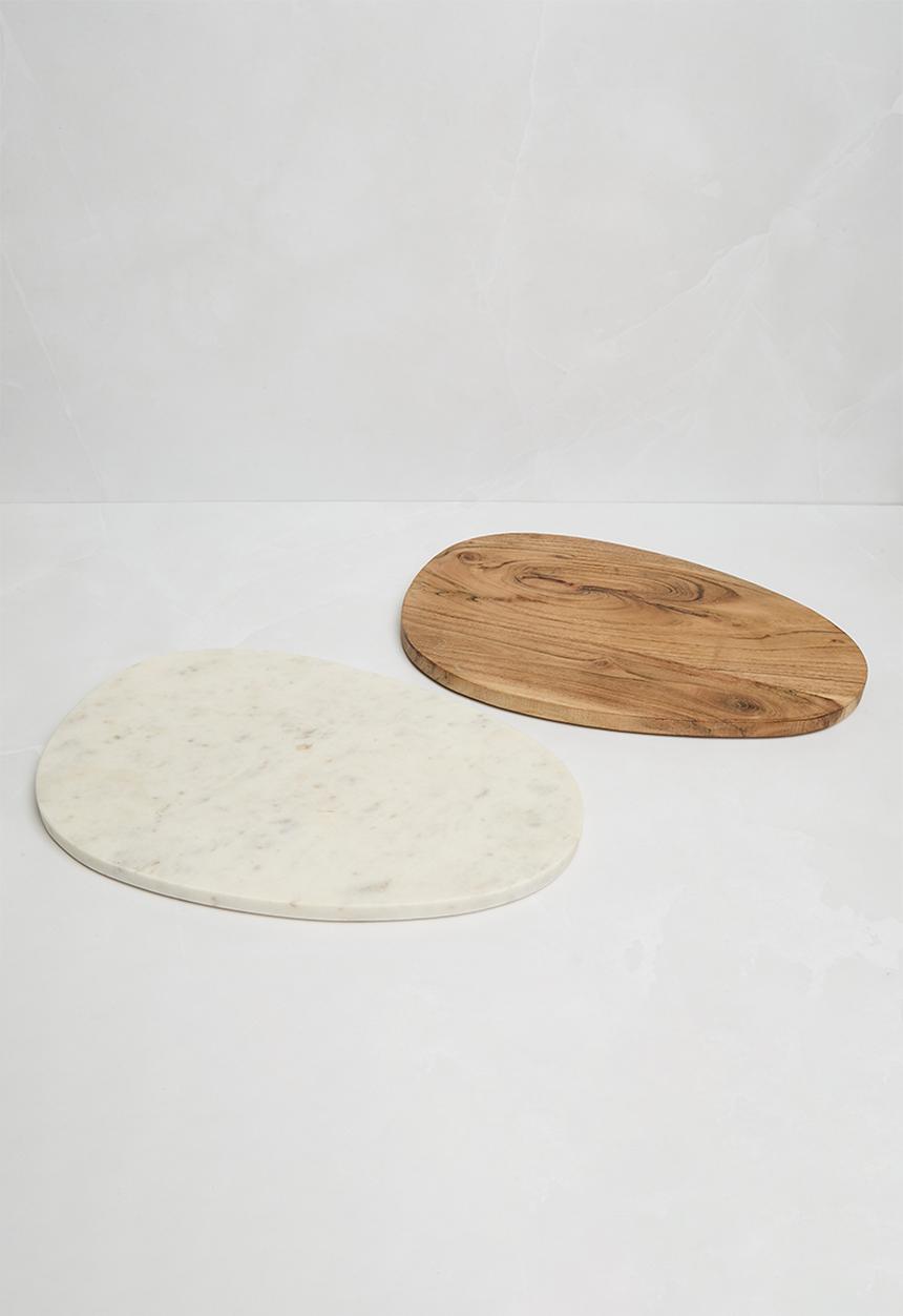 Sixth Floor - White marble tray & mango wood marble tray