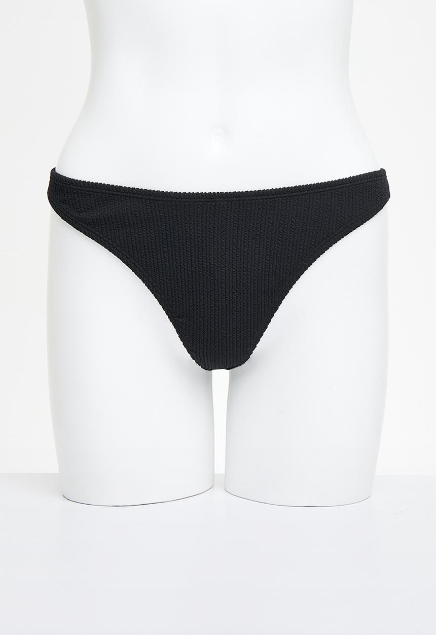 Cotton On - Refined High Side Thong Bikini Bottom - Black Crinkle