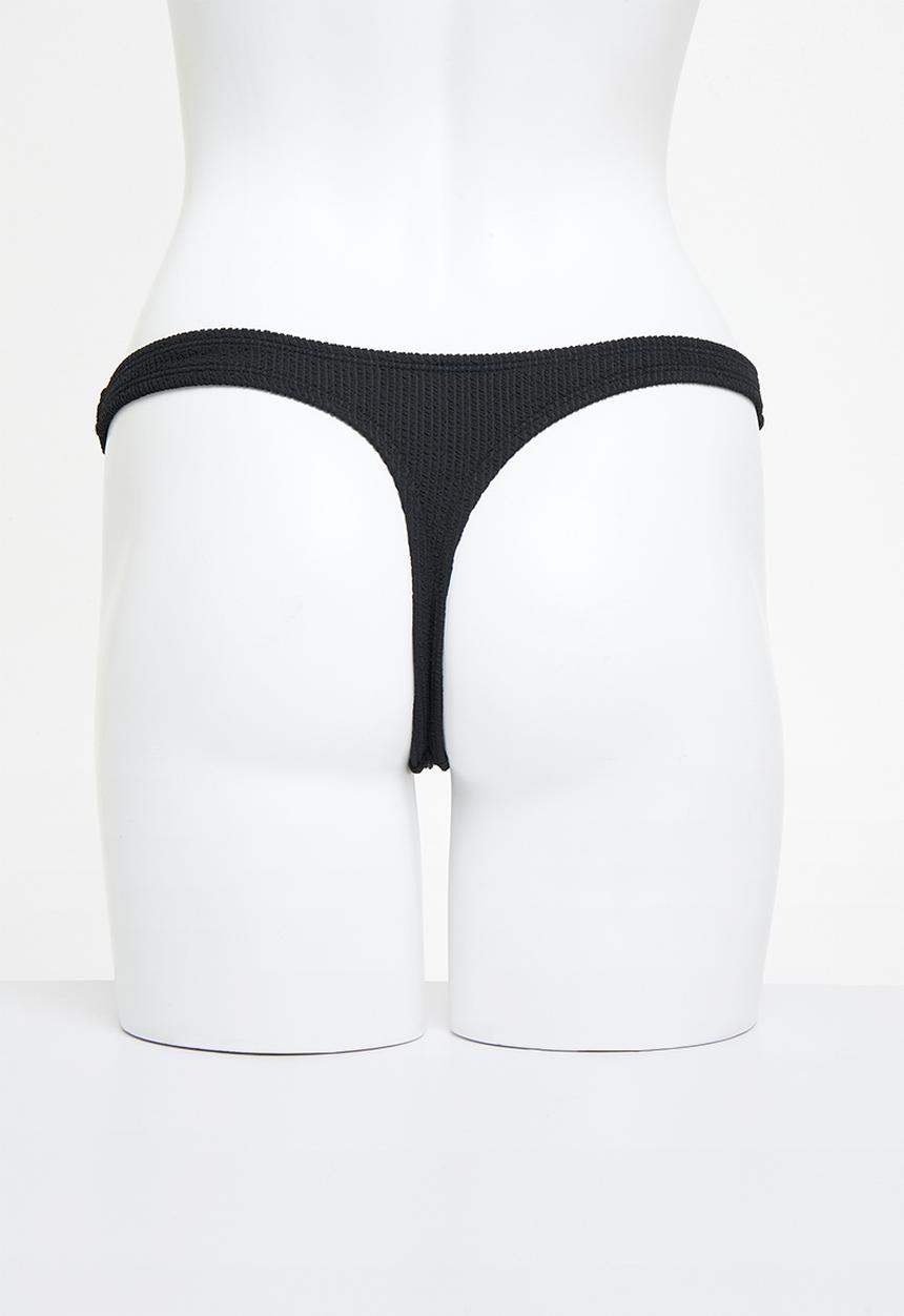 Cotton On - Refined High Side Thong Bikini Bottom - Black Crinkle