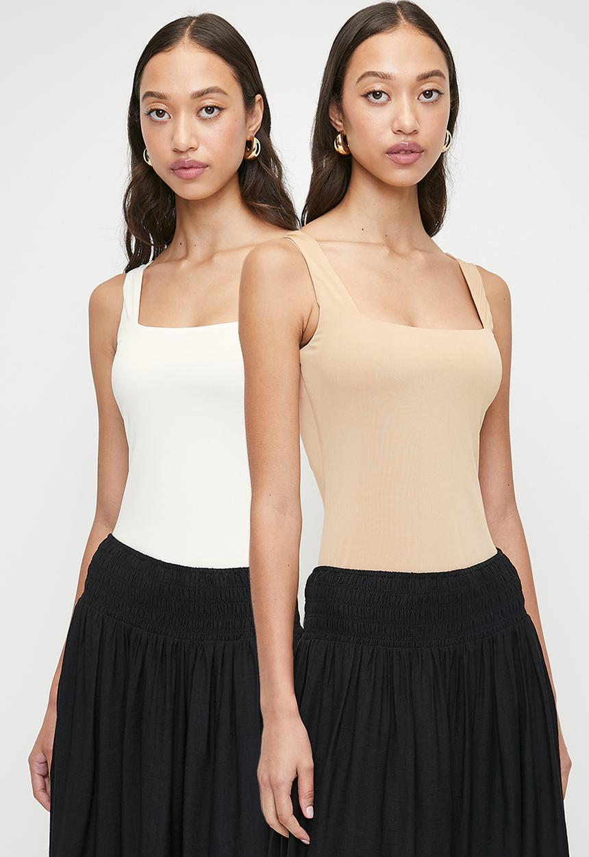 Superbalist - 2 Pack Square Neck Bodysuit - Neutral & Cream