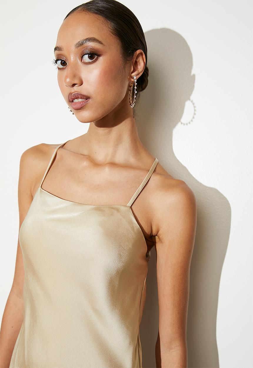 VELVET - Satin cowl midi dress - neutral 