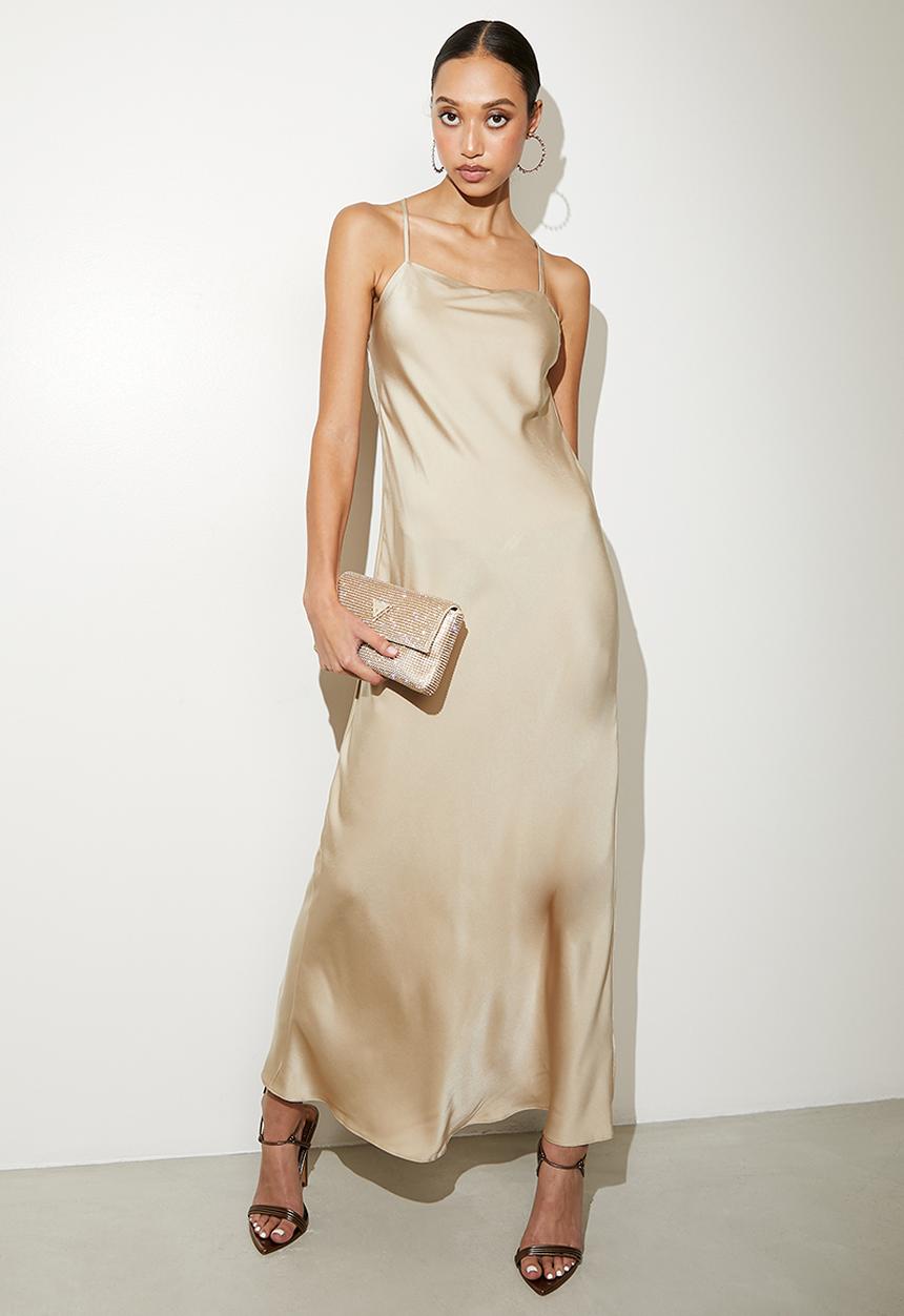 VELVET - Satin cowl midi dress - neutral 