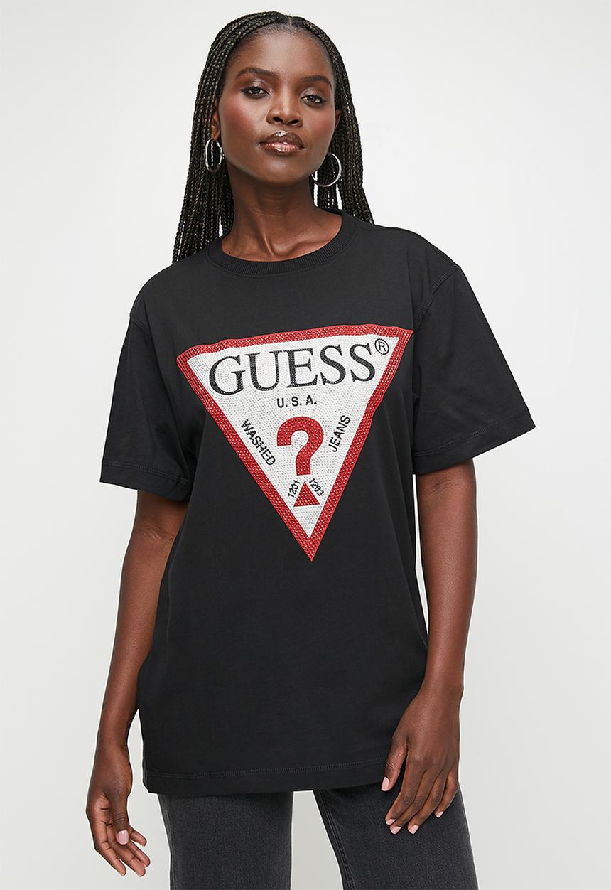 GUESS - Short sleeve crew neck triangle tee - black