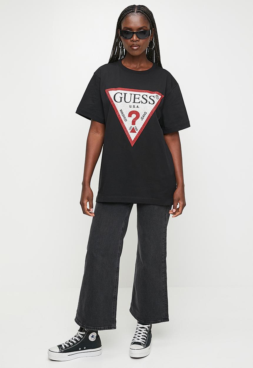 GUESS - Short sleeve crew neck triangle tee - black