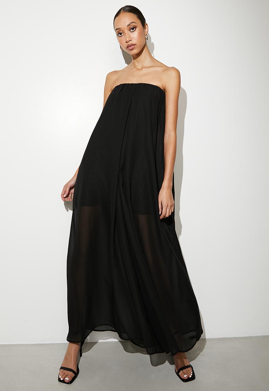VELVET - Bandeau chiffon overlay jumpsuit - black